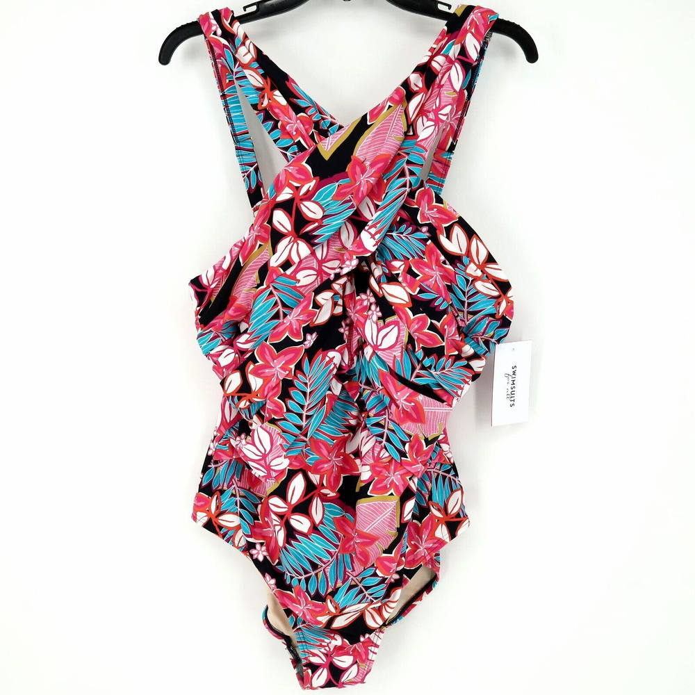 Swimsuits For All Plus Size 20 One Piece Swimsuit Pink Blue Floral New with Tags
